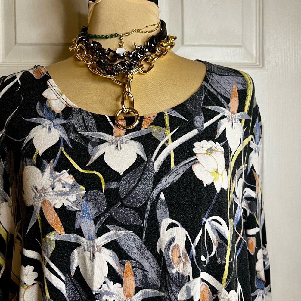 Floral Drape Rayon Long Sleeve‎ Stretch Mini 90s Style Grunge Babydoll Dress XL - Picture 5 of 14
